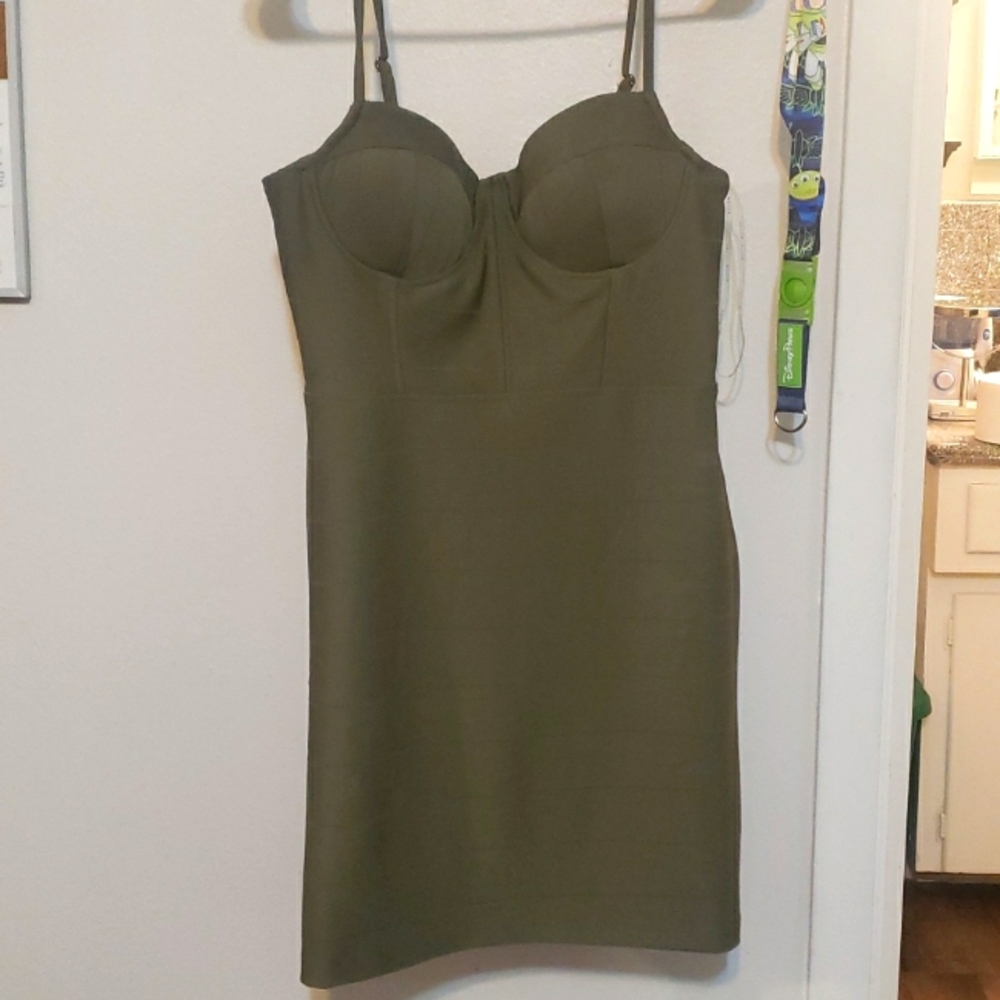 Haute Monde L Olive Green Bodycon Dress